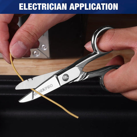 Electrician Scissors With Stripping, 5-1/5 Inch Pro Grade Cable Cutter For Ethernet Cables, Wires, Plastics And Light Metals Heavy Duty, Precise Cuts For Telecom And Electrical Pros, Durable Hand Tool used to cut yellow wire