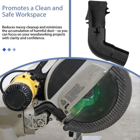 Miter Saw Dust Collection Fitting For Secure Dust Port Connection Compatible With DW708 And Similar Saws Pro Grade Dust Collector Attachment For Cleaner Workshops And Maximum Airflow Debris Capture attached to miter saw dust port.