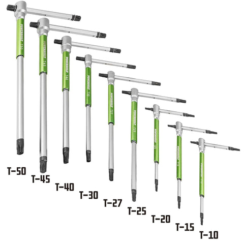 9 Piece Torx Star T Handle Hex Allen Key Wrench Set With Speed Sleeves For Fast Spin, Sliding Top Handle For T Or L Shape, Long Shafts