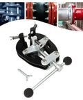 Solid Steel Pipe Alignment Clamp Model A1 Welding Positioner Tool For Accurate Tack And Perfect Fit Ups On Jobsites Without Slippage Or Rust, close-up view of assembly