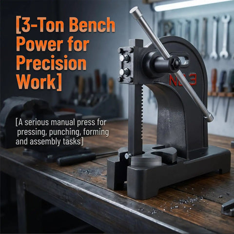 Badass Heavy Duty 3 Ton Arbor Press Featuring A Comfortable Hand Crank And Secure Ratchet Action For Swift Bench Stamping Bending And General Hardware Fixes