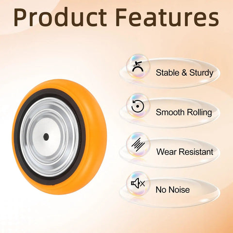 Rock Solid Heavy Duty Industrial Caster Wheel Replacement Featuring Eight Inch Rolling Thru Axle Design and Five Eighth Inch Mounting Bore, showcasing stable orange wheel.
