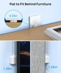 Low Profile Flat Outlet Extender With Six Inch Cord Dead Simple Plug In For Tight Squeeze Spots Behind Bed Frames Flush Wall Design featuring 1.26 inch profile and flat fit behind furniture.