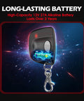 Two Pack Delta 3 310MHz Garage Door Remote Replacement With 8 Dip Switches showing battery and keyring