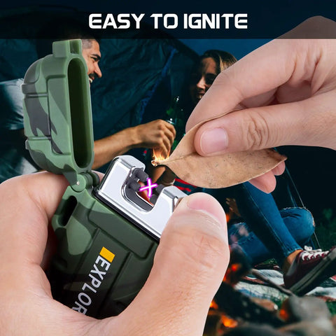 Dual Arc USB Rechargeable Lighter Outdoors Windproof Flameless Plasma Lighter Camping Hiking Waterproof Matches Survival Gear