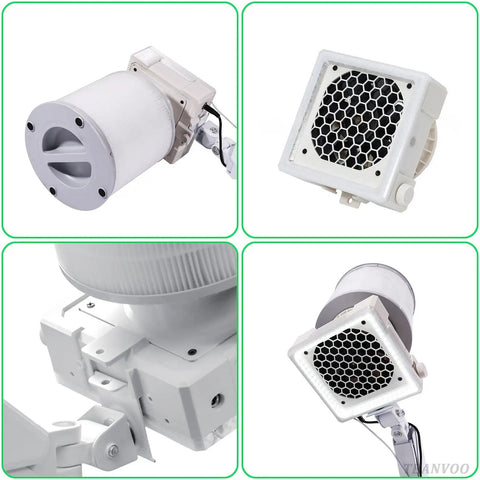 Heavy Duty Nail Dust Collector Vacuum Fan With Washable Filter For Salon And Home Use, showing washable filter and connector details.