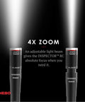 EDC Pen Light Flashlight 360 Lumens, Rechargeable USB or AAA Powered, Waterproof, showing 4X zoom feature with light beams