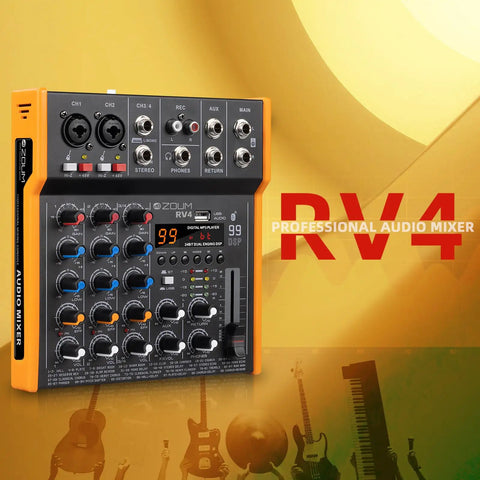 Four Channel DJ Mixer Interface With 48V Phantom Power Bluetooth And USB Audio, 99 DSP Effects Presets product display