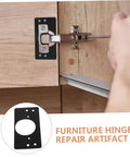Stainless Steel Hinge Repair Plates Kit 2 Pack for Cabinets and Furniture installed on wooden cabinet, reinforcing hinge