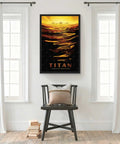 Sunset Ocean Rowing Wall Art Canvas Print Poster Framed In Black Modern Minimalist Decor with vibrant colors in a bright interior