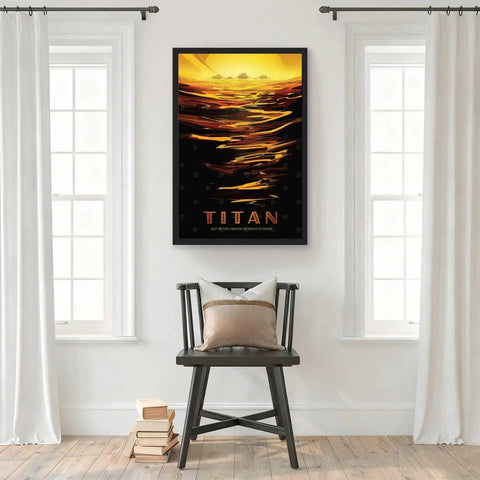 Sunset Ocean Rowing Wall Art Canvas Print Poster Framed In Black Modern Minimalist Decor with vibrant colors in a bright interior