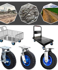 Premium Heavy Duty Pneumatic Rubber Swivel Caster Wheels With Locking Brakes and Rock Solid Silent Rolling Action for carts on uneven surfaces.
