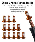Orange Mountain Bike Rotor Bolts Set for Six Bolt Brakes Stainless T25 Steel Rust Resistant Hardware displayed