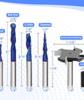 Ten Piece CNC Router Bit Set With One Quarter Inch Shank Solid Carbide For Woodworking Sign Making And Engraving