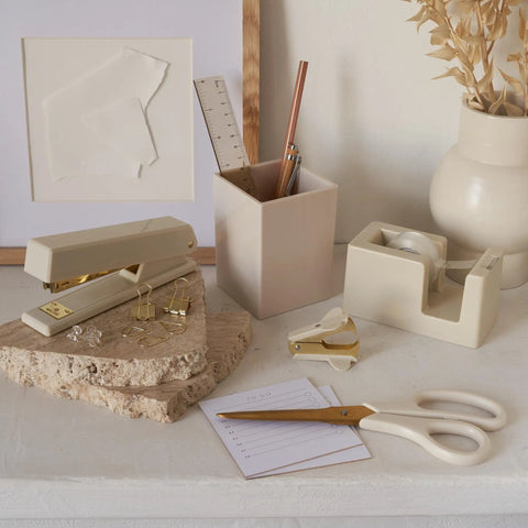Aesthetic Desk Accessories Set Complete Desktop Organizer For Women With Gold Finish Pen Holder Scissors Stapler Tape Dispenser And More