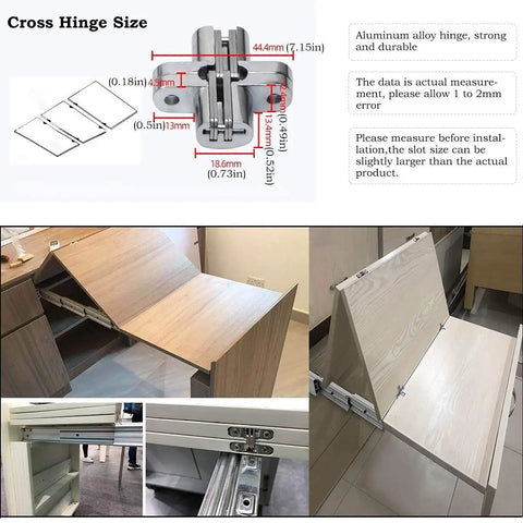 Cross-hinge mechanism of Beefy Full Extension Table Slide 50 Inch Heavy Duty Aluminum Sliding Rail, showing dimensions and installation.