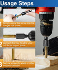 20 Pack Of 1/4-20 By 3 Inch Hanger Bolts in Rugged Carbon Steel shown in usage steps for wood and metal connections.