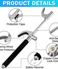 Heavy Duty Steering Wheel Lock Security Bar With Retractable Design For Cars Trucks SUVs And Vans Universal Fit Anti Theft Device With Safety Hammer Black, showing product details including lock core and safety hammer.
