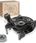 Rear Right Steering Knuckle And Wheel Bearing Hub Assembly For Ford Explorer 2006-2010, Explorer Sport Trac 2007-2010, Mercury Mountaineer 2006-2010, Passenger Side, Direct Bolt On Replacement, Premium Quality, V6 And V8 Compatible with packaging and nut shown