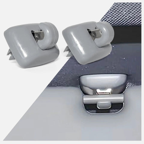 2 Pack Sun Visor Clips For Audi A1 A3 A4 A5 Q3 Q5 TT Gray Sunscreen Holder Hooks mounted and separate view