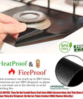 Double Thickness 0.3 mm Gas Stove Burner Covers 8 Pack being placed on stove, showing nonstick black material and heatproof label
