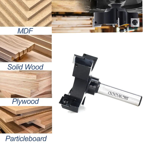Top Shelf 1/2 Inch Shank Slab Flattening Router Bit With Massive 3 Inch Cutter And Reversible Carbide Inserts For CNC Spoilboard Surfacing Plus Zero Hassle Wood Planing Jobs next to MDF, solid wood, plywood, and particleboard.