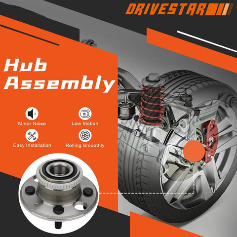 Rear Wheel Hub And Bearing Assembly With ABS For Acura Integra 1990-2001, Honda Civic Del Sol 1995-1997, And Honda Civic 1992-2000 4 Lug Rear Disc, OE Grade Replacement, Bolt-On Fit, Pair diagram with installation features