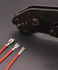 Heavy Duty Wire Crimping Pliers With Ratchet For Open Barrel Terminals next to insulated wires with connectors