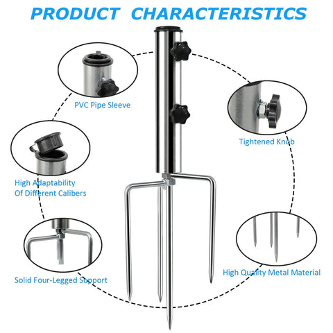 Removable Portable Umbrella Base With Four Leg Beach Sand Anchor showing metal construction and tightening knobs