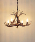 Antler Chandelier Light Fixture With Rustic Deer Design For Dining Room Kitchen Island And Foyer Four Light Brown Finish