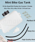 Aftermarket Gas Fuel Tank For 43cc 45cc 47cc 49cc 2 Stroke Mini Moto Dirt Bikes And Pocket Scooters with tubes and fittings