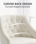 Curved backrest of Soft Velvet Office Chair With 360 Degree Swivel And Height Adjustable Desk Chair Cushioned Seat Backrest And Armrests White