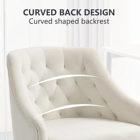 Curved backrest of Soft Velvet Office Chair With 360 Degree Swivel And Height Adjustable Desk Chair Cushioned Seat Backrest And Armrests White
