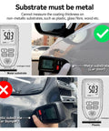 Dual Tech Coating Thickness Gauge For Auto Paint With Auto Detection Of Steel And Aluminum Ferrous And Non Ferrous Substrates Pro Grade Mil Gauge For Car Body Finish Easy To Use DIY Garage Tool on metal car door and plastic bumper