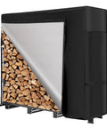 4Ft Outdoor Firewood Rack With Cover, Heavy Duty Square Steel Stand, Weatherproof Wood Storage Holder For Fireplace Pits