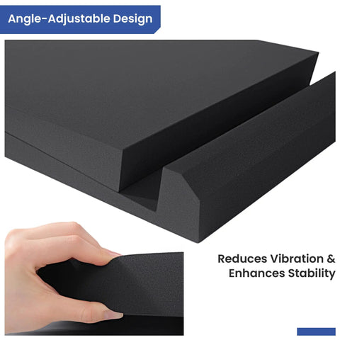 Foam Studio Monitor Isolation Pads with Adjustable Tilt for 8 to 10 Inch Speakers, Acoustic Noise Reduction Riser Platform, black