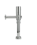 Exposed Sensor Toilet Flush Valve In Chrome Finish With Battery Operated Detection And Ultra Low 1.1 GPF Rating For Commercial Restrooms, side view.