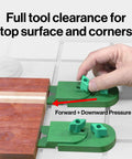 Hand using Matchfit Inline Dovetail Ramp Clamps for track system with low profile rotating heads on wooden board