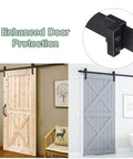 Barn Door Roller Stopper Hardware Set 2Pcs For 41x7mm Flat Track Sliding Doors Black Catches With Wrench To Limit Door Movement Durable Zinc Alloy Construction For Household Home Use, installed on wooden and gray sliding doors for enhanced protection.