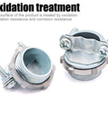 12 Pack One Half Inch Clamp Type Cable Connectors For Metallic Conduit Zinc Die Cast Silver Finish shown close-up with oxidation treatment