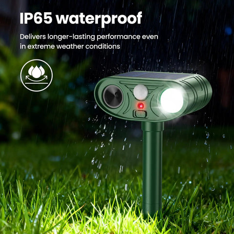 Solar Ultrasonic Animal Repeller With Motion Sensor Light For Yard Garden Lawn, Deterrent For Deer Squirrels Cats Raccoons Rabbits And Dogs, Easy Setup Eco Friendly Power 110 Degree Infrared Sensor 25 To 30 Ft Range, IP65 waterproof in rain