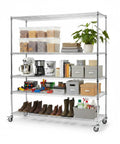 Heavy Duty 5-Tier Wire Storage Rack On Wheels, Tool-Free Assembly, Each Shelf Supports 250 Kg, Garage And Workshop Shelving