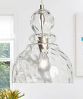 Brushed Nickel Cool Hammered Glass Pendant Light For Kitchen Island And Dining Room 10 Inch Hand Blown Modern Glass Pendant