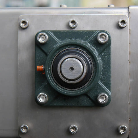 Close-up of mounted Two Pack Pillow Block Bearing Set With Three Eighths Inch Or Ten Millimeter Bore Zinc Alloy Steel for machinery.