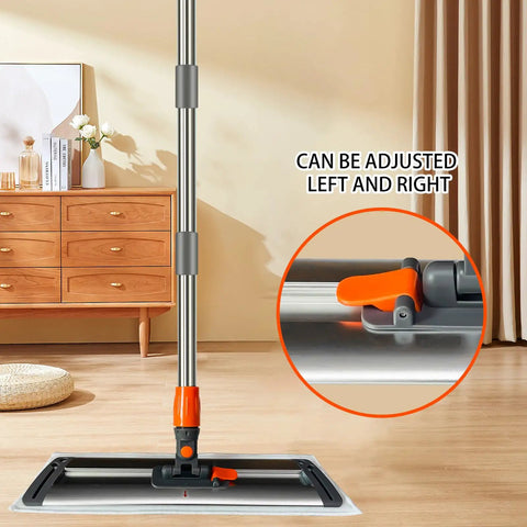 Heavy Duty 17 Inch Microfiber Flat Mop Built Like A Tank For No Sweat Floor Care showing adjustable pole for easy cleaning.