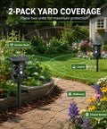 2-pack yard coverage with Outdoor Ultrasonic Animal Deterrent With Motion Sensor, Solar Powered Pest Repeller, 3 In 1 System With Ultrasound, Flashing LED Light, And Ground Vibration To Deter Snakes, Moles, Voles, And Gophers In Your Yard.