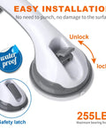 Close-up of 2 Pack 12 Inch Shower Grab Bars With Strong Suction Cups showing safety latch and waterproof feature