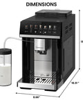 Heavy Hitter Fully Automatic Espresso Maker Featuring Bright Color Touchscreen, One Touch Drink Presets, Integrated Bean Grinder And Milk Frother For Smooth Daily Barista Brews At Home with milk frother.