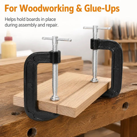 Six Pack 4 Inch C Clamps Set Black Malleable Iron C Clamps For Woodworking, Welding, Metalworking, Building, Repair And DIY Projects