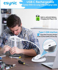 Man using Go To Lighted Desk Magnifier with Clamp and Heavy Base, USB C Rechargeable, 5X and 10X Magnification, 4.3 Inch Large Lens